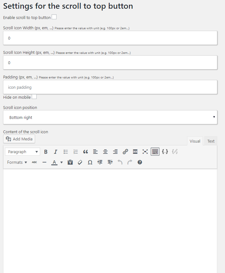 Ultimate scroll to top button plugin settings