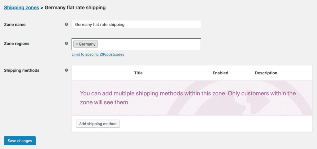 Add a shipping zone for a country