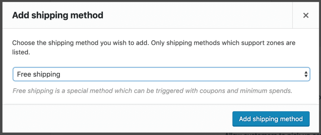 add free shipping method for zone