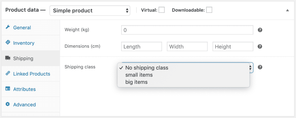 assigning shipping class for product in woocommerce