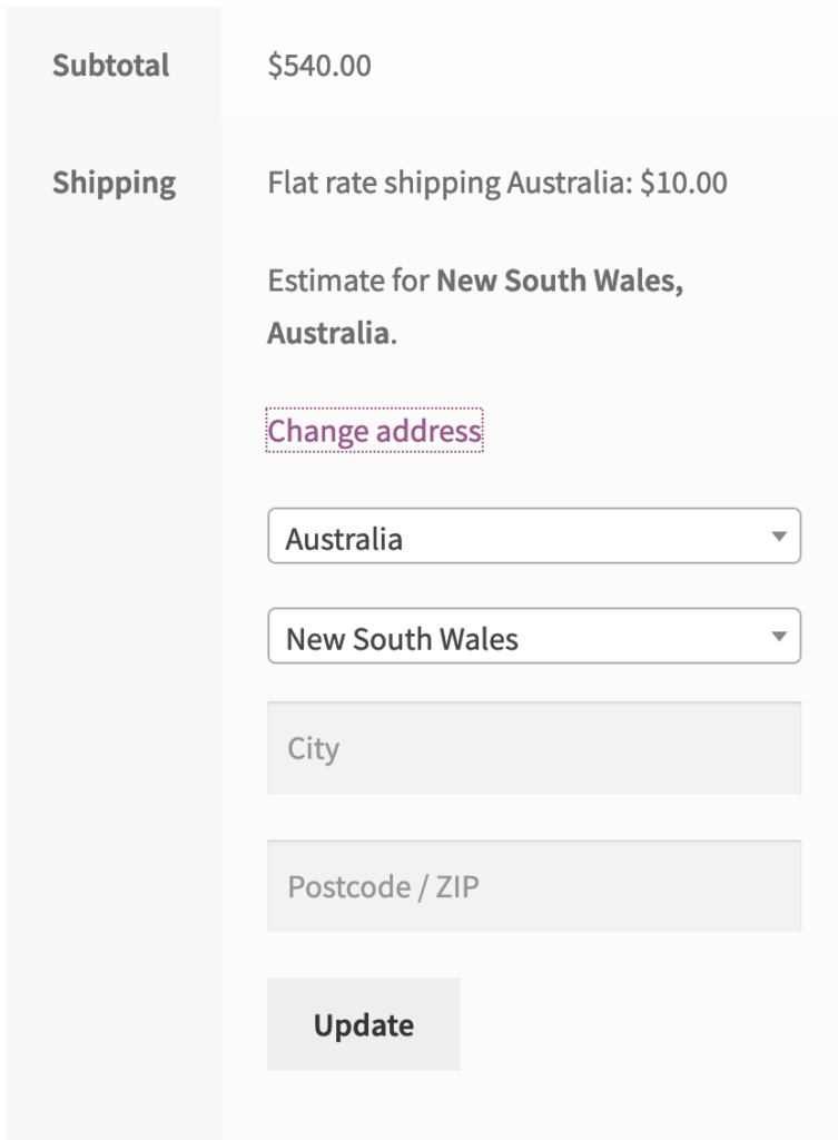change address to australia