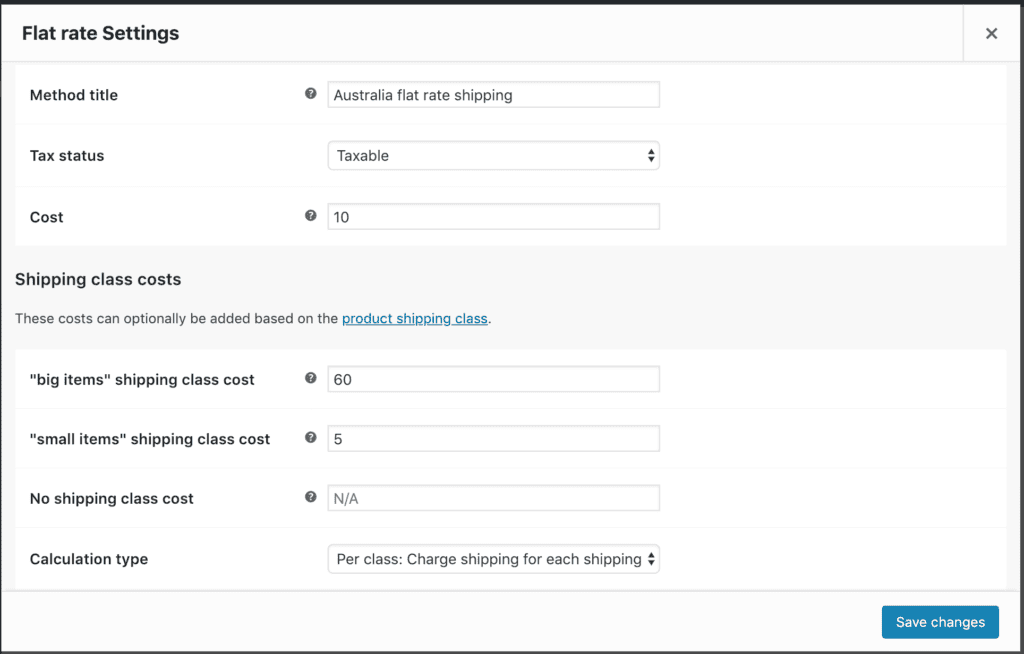 configure shipping method with shipping classes