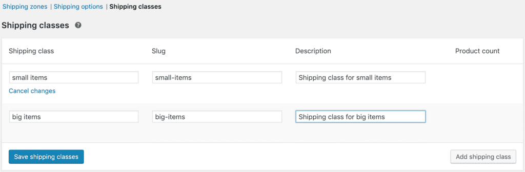 adding woocommerce shipping classes