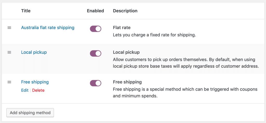 free shipping method is now under Australia