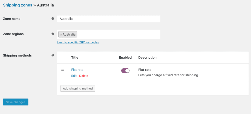 woocommerce shipping zone flat rate